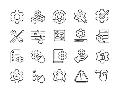 Setup and setting thin line icons. Editable stroke. For website marketing design, logo, app, template, ui, etc. Vector illustration.