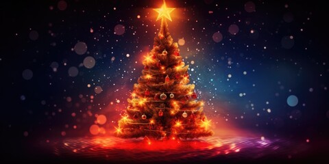 Colourful Christmas tree background with light flares and sparkles