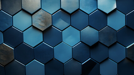 A pattern of blue and gray hexagons - obrazy, fototapety, plakaty