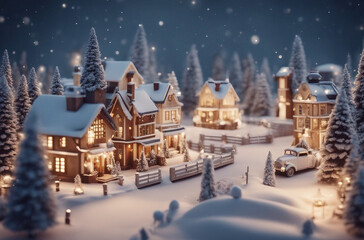 Vintage Christmas Village Blanketed in Snow: A Nostalgic Winter Holiday Scene