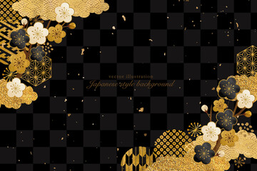 梅の花とゴールドの和柄の背景