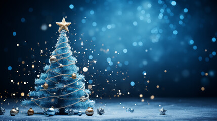 Sparkley christmas tree on blue background