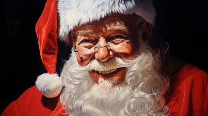 Cheerful Strokes of Yuletide: 50's Santa Painting, Generative AI - obrazy, fototapety, plakaty