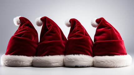 red santa claus hats on white background, generative ai