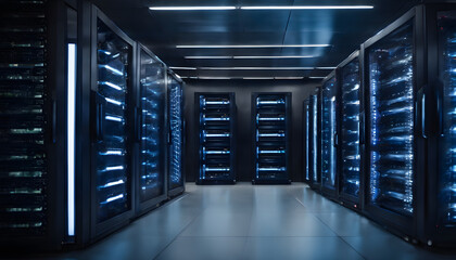 server room data center with rows of server racks. 3d rendering