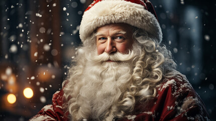 Close up portrait of a Santa clause Christmas celebration, generative ai