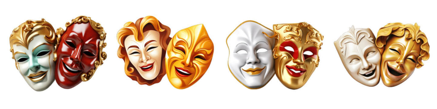 Theatre Masks clipart collection, vector, icons isolated on transparent background