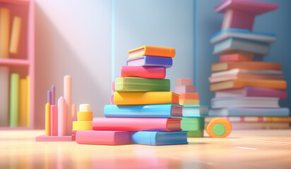 Toy books, in soft colors, plasticized material, educational material for children to play. AI generated
