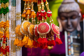 Interior decoration, Handmade colorful hanging gift items for decoration display at shop.