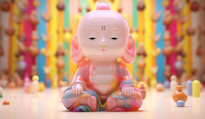 Buddha toy in soft colors, plasticized material, educational for children to play. AI generated