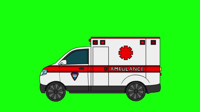 Ambulance Car Animation, Side View, Green Screen