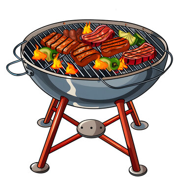 recommend clip art: cartoon clipart of Grill and barbecue, football clipart, transparent background, isolated on transparent background