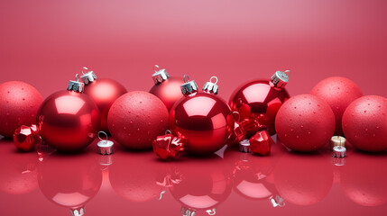 Christmas decoration with baubles on a red background, Generative ai
