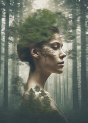 portrait of a woman in a forest.portrait of a woman in a forest.beautiful woman with double exposure of the forest