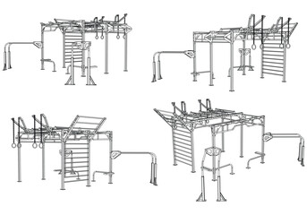 Street calisthenics isolated on white background. Fitness, cardio, and muscle building machines. Exercise and gym concept. Vector illustration.