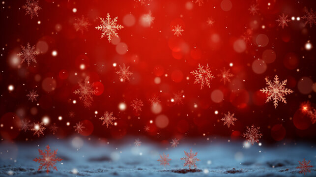 Red Christmas background with snowflakes, Generative ai