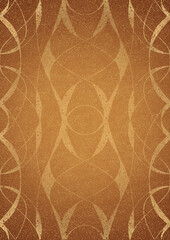 Hand-drawn unique abstract ornament. Golden splatters and light yellow on a darker yellow background and vignette in golden glitter on a darker background color. Paper texture. A4. (pattern: p10-3d)
