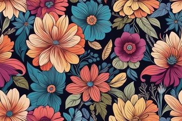 Schilderijen op glas seamless floral pattern with bright flowers seamless floral pattern with bright flowers colorful floral seamless pattern © Shubham