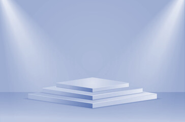 Gradient podium light blue background and realistic vector with geometrical 3d shapes