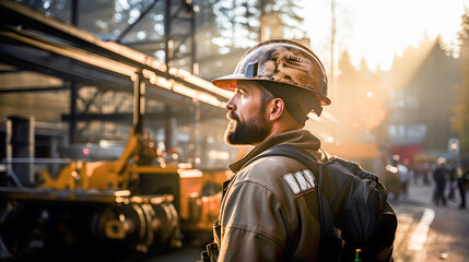 Uniformed worker or engineer wearing a safety helmet