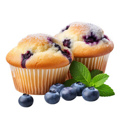 Blueberry Muffins are next to the Blueberries, transparent background, isolated image, generative AI
