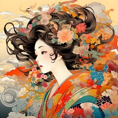 美しい着物を着た首のラインが美しい日本女性