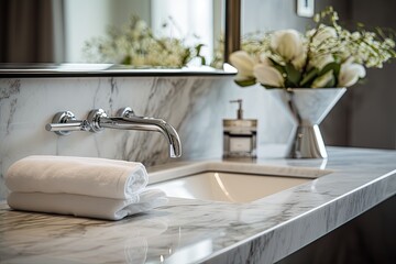 Close-up of an elegant light marble sink.