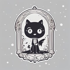 hand drawn vector illustration of a cartoon cute black cat with a crown on a white background. hand drawn vector illustration of a cartoon cute black cat with a crown on a white background. vector ill