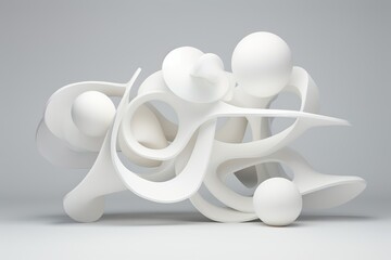 White abstract 3D figures, volumetric geometric compositions, podiums on a white, neutral background