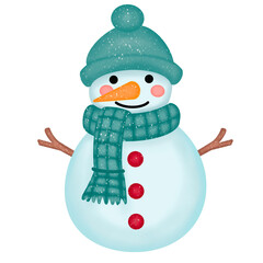 snowman with green hat and scarf