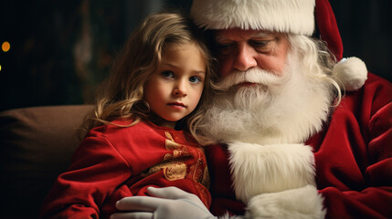 Obraz premium A Child's Heartfelt Dream: Santa's Lap, A Moment of Joy and Joyful Trust, Generative AI