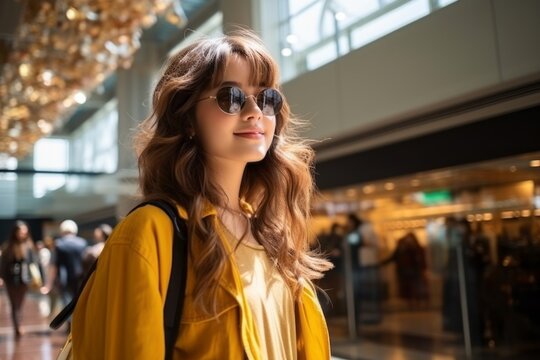 cheerful asian female woman enjoy walking shop casual relax urban city lifestyle woman walking in shopping mall freshness face motion positive attitude person