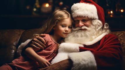 Obraz premium Gifts of Joy: Santa's Lap, A Child's Trust in Giving, Generative AI