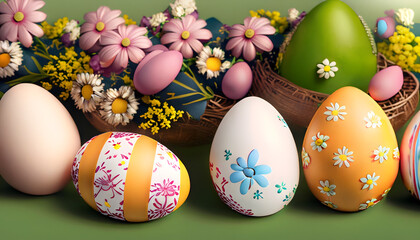 Fototapeta na wymiar Easter Bloom: Pastel Delight with Eggs and Flowers