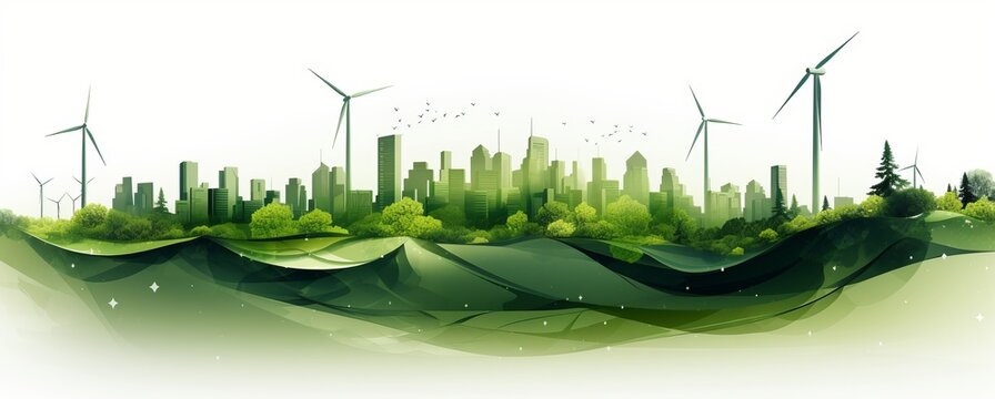 Illustration Exploring the synergy of green technology and the environment in a new modern city. Created with AI technology