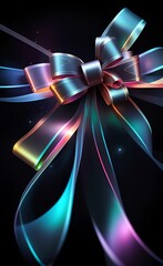 Bright gift bow on black background - AI generative art