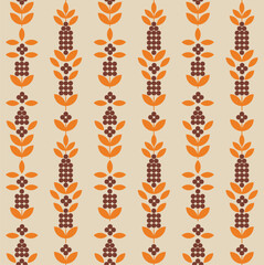 Seamless pattern with coffee tree branches. Design illustration in minimalistic style. - 655269292