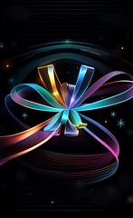 Bright gift bow on black background - AI generative art