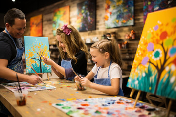 Fototapeta premium A family painting session with everyone creating their own artwork, love and creation