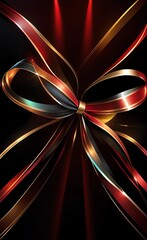 Bright gift bow on black background - AI generative art