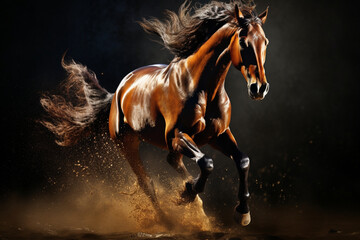 The powerful stride of a horse as it clears a jump, capturing the love and creation of athleticism and precision, love and creation - obrazy, fototapety, plakaty