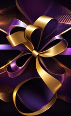 Bright gift bow on black background - AI generative art