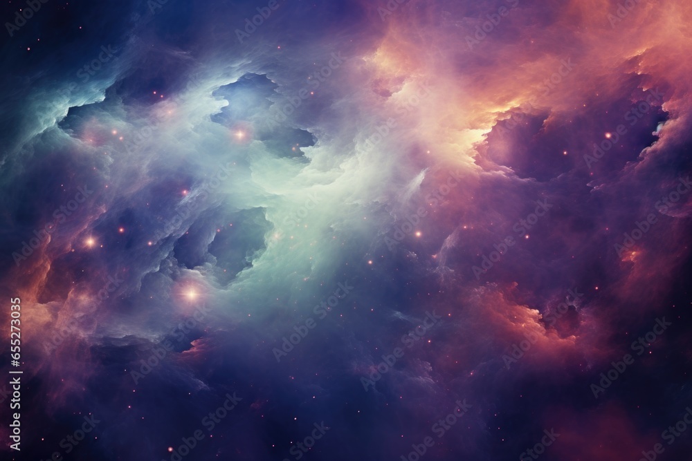 Poster An image of a nebula with stars in the background. Perfect for astronomy enthusiasts and space-themed designs.