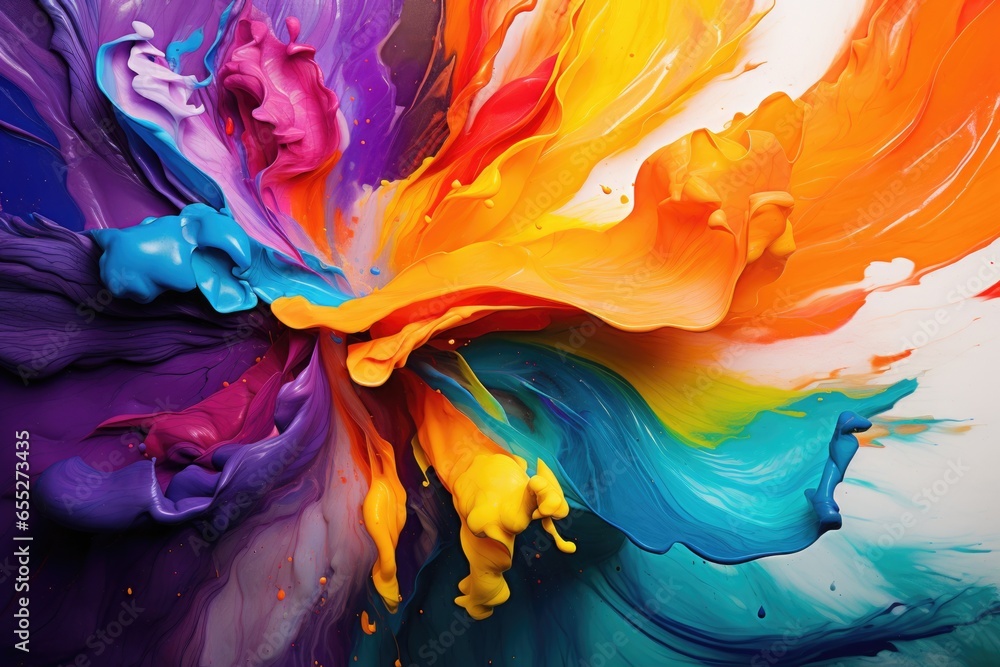 Aufkleber A close up shot of a vibrant and colorful painting adorning a wall. Perfect for adding a pop of color and artistic touch to any space.