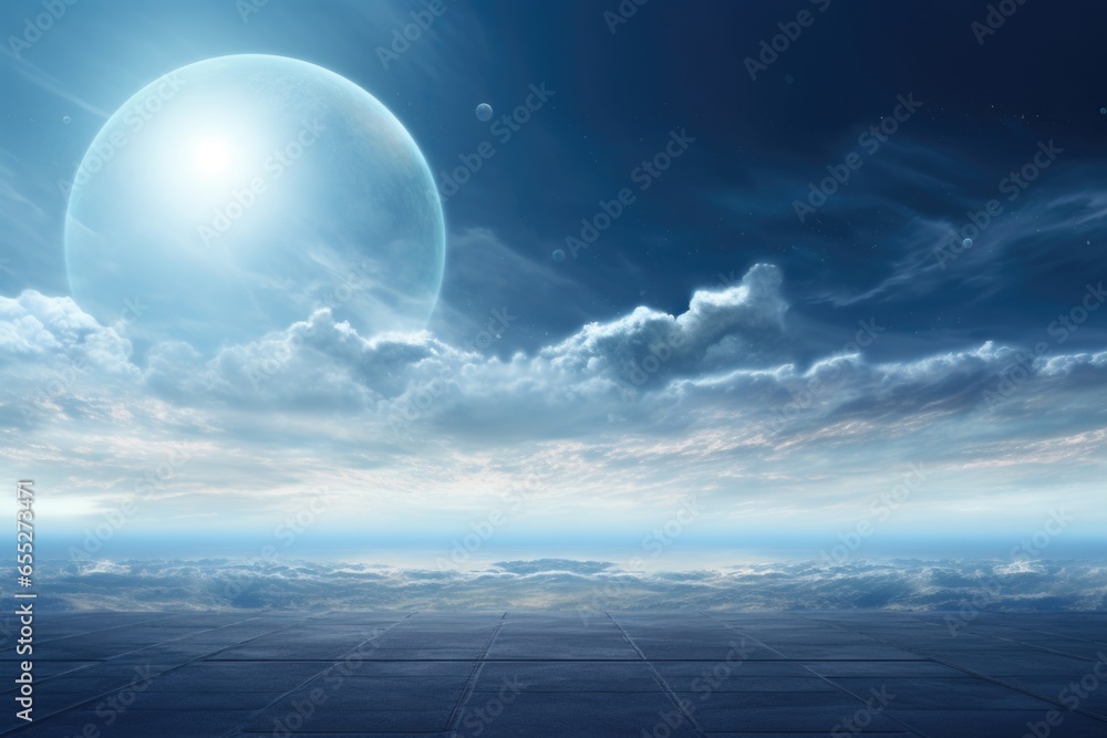 Aufkleber A view of the sky with a moon in the distance. Can be used as a background or for celestial-themed designs.
