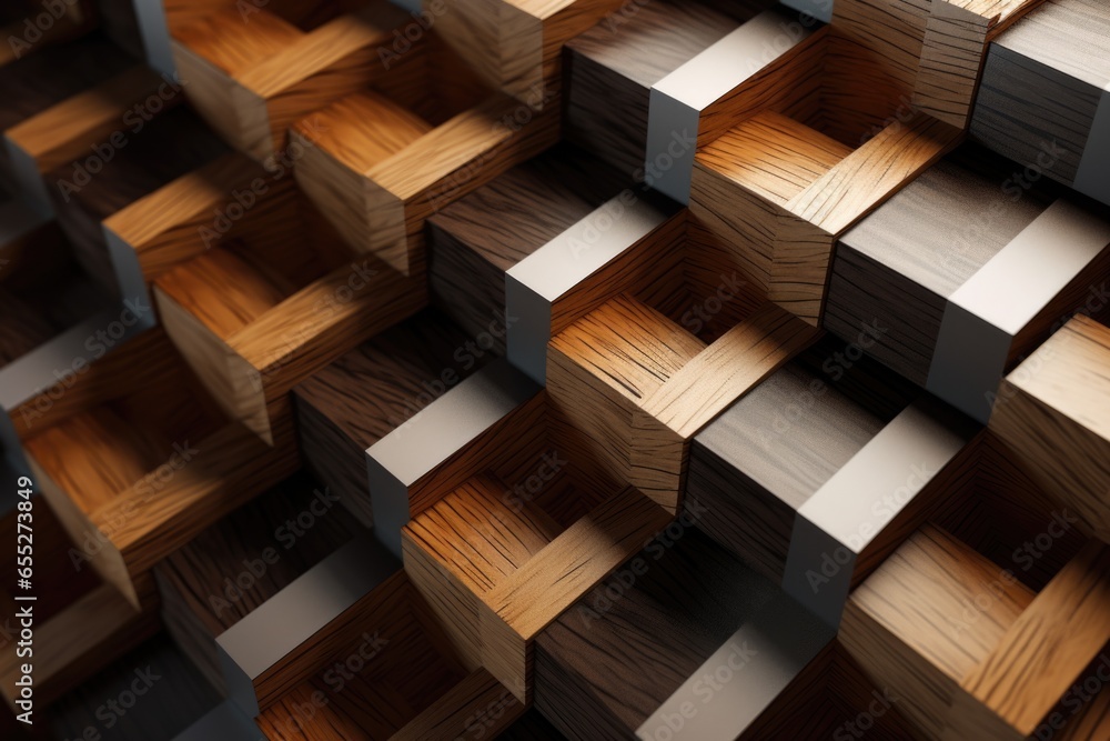 Poster A pile of wooden blocks stacked on top of each other. Can be used to represent concepts such as building, creativity, problem-solving, or teamwork.