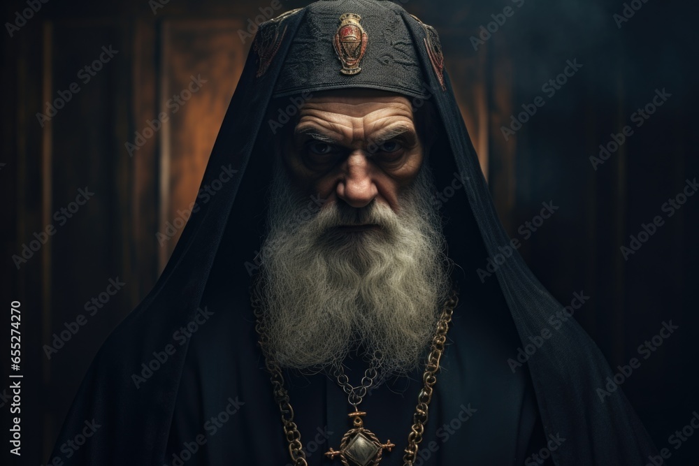 Poster A picture of a man with a long beard wearing a black robe. Suitable for various uses.