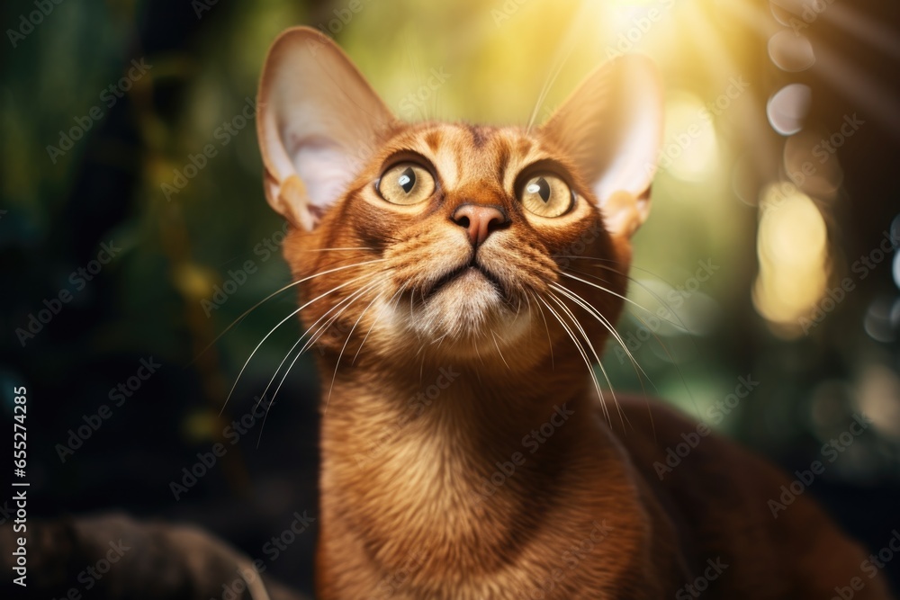 Aufkleber A close-up of a cat looking up at the sky. This image can be used to depict curiosity or a sense of wonder.