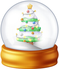 3D Glass Christmas Snow Globe with Tree