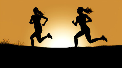 Fototapeta na wymiar silhouettes of two women running 